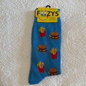 Fuzzy's Blue Socks with Burger and Fries Pattern